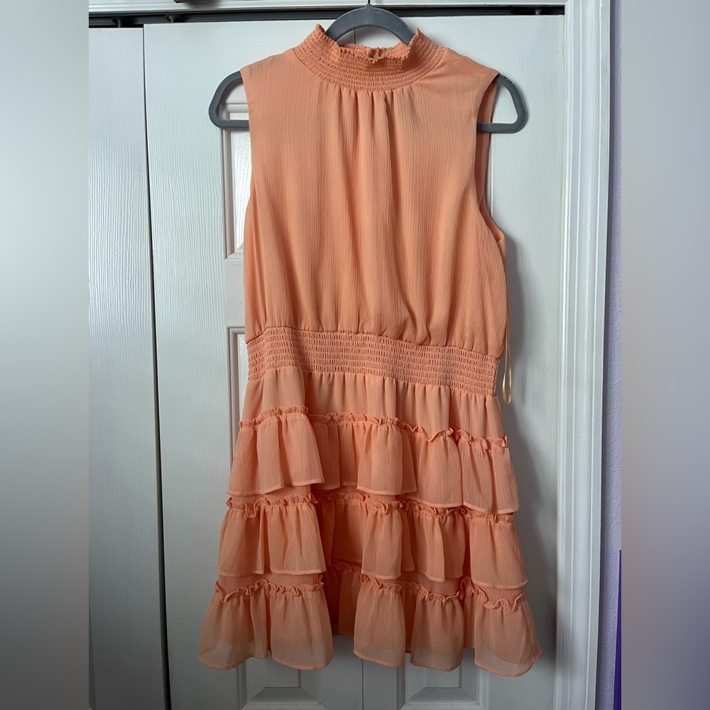 Express Orange Ruched Ruffled Mini Sundress - Picture 1 of 1